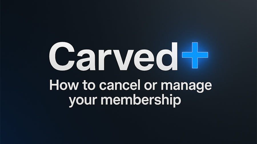 Carved Plus logo with glowing blue plus sign on dark gradient background and the text ‘How to cancel or manage your membership’ below.”