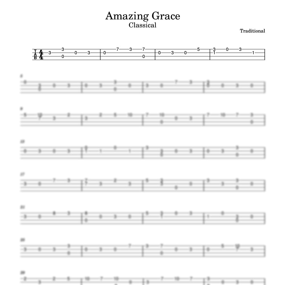 Amazing Grace ukulele tab preview
