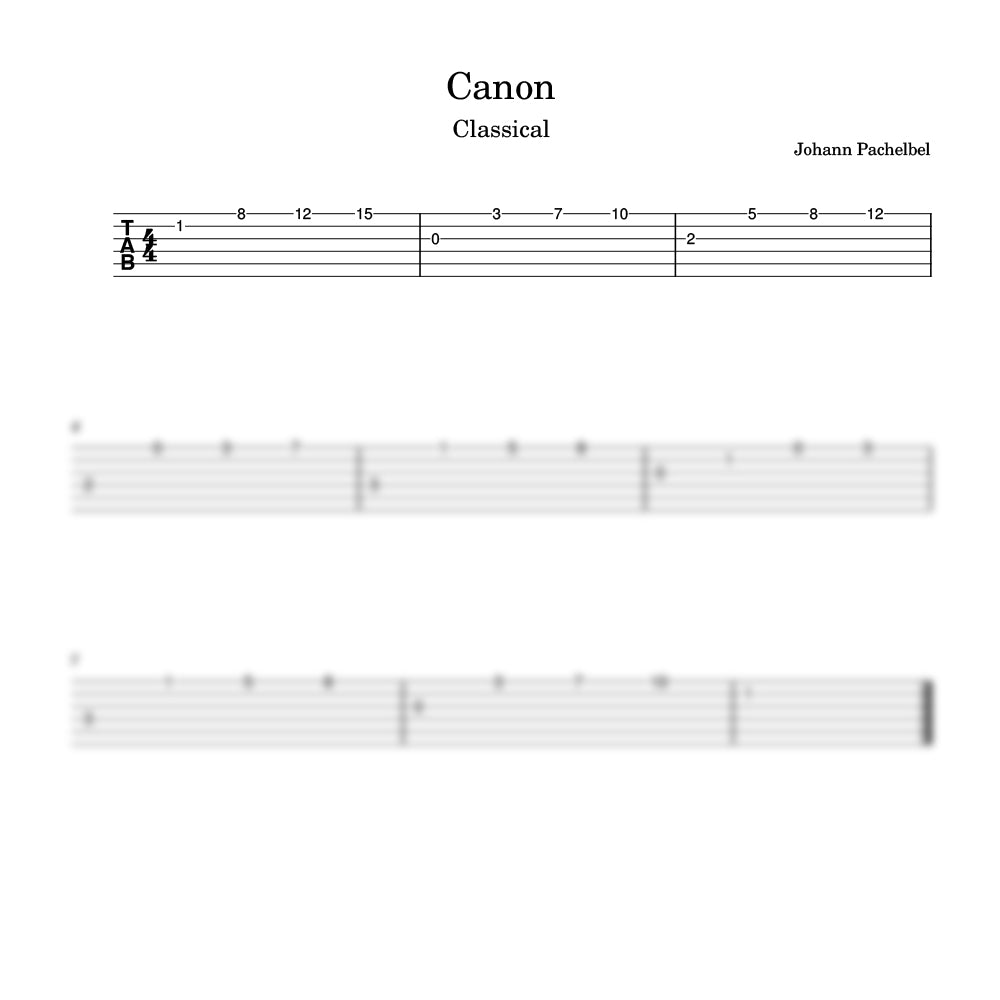 Sheet music for Johann Pachelbel's 'Canon' with musical notation