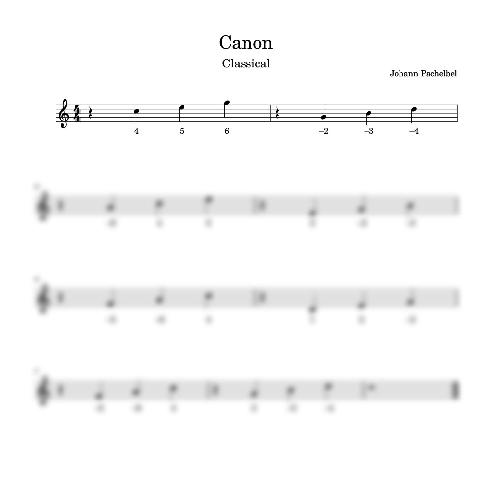 Sheet music for Johann Pachelbel's 'Canon' on a white background