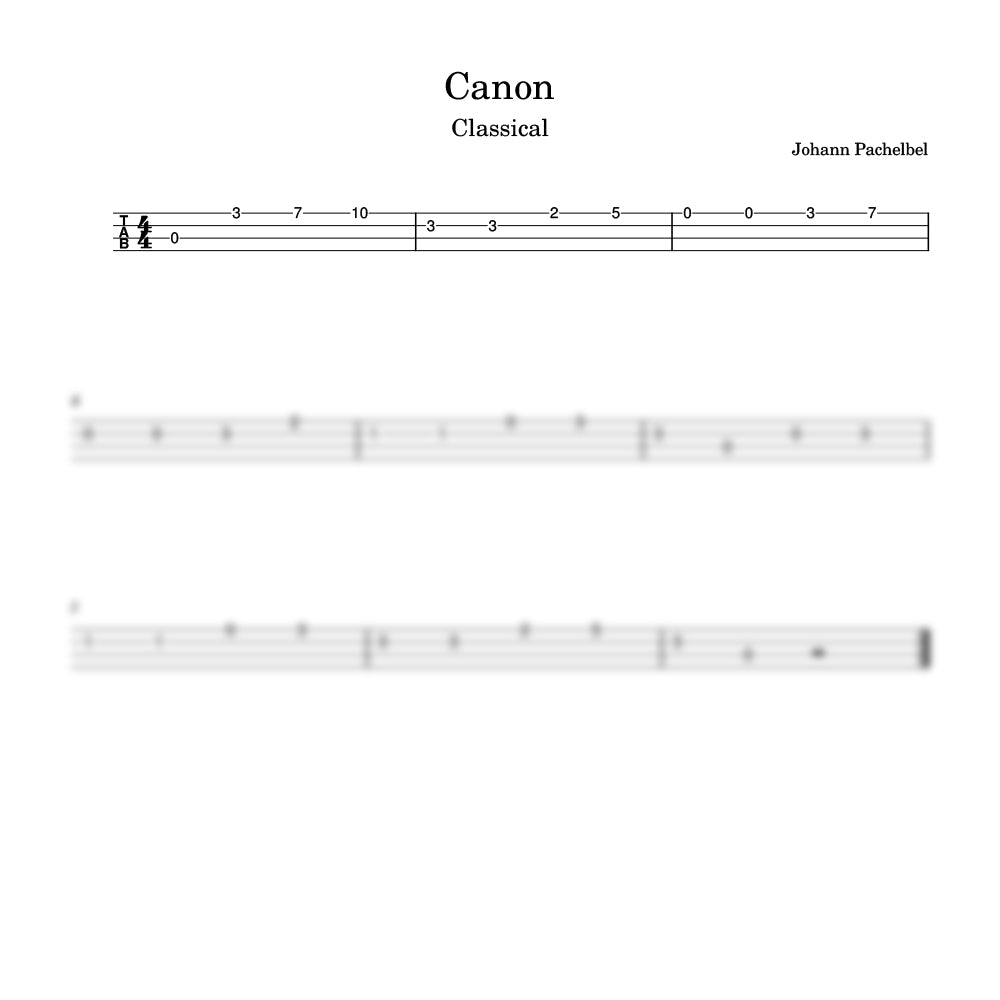 Sheet music for Johann Pachelbel's 'Canon' with musical notation and clef symbols.