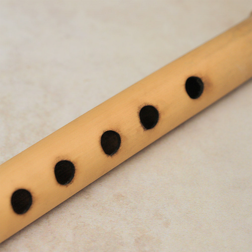 Close-up of the fingering holes on a Gamelan suling flute.