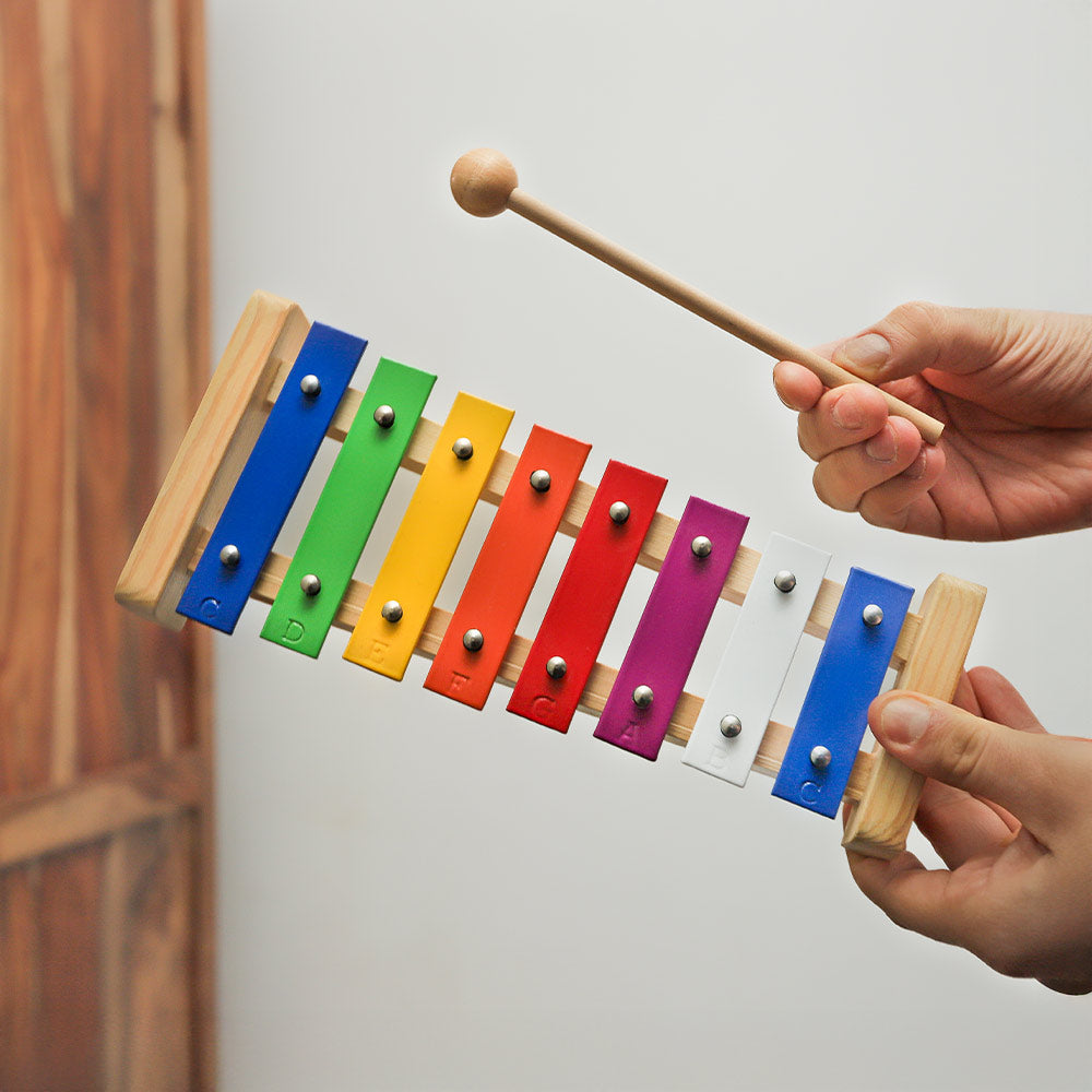 Rainbow Niwa Metallophone Held in Hand for Scale