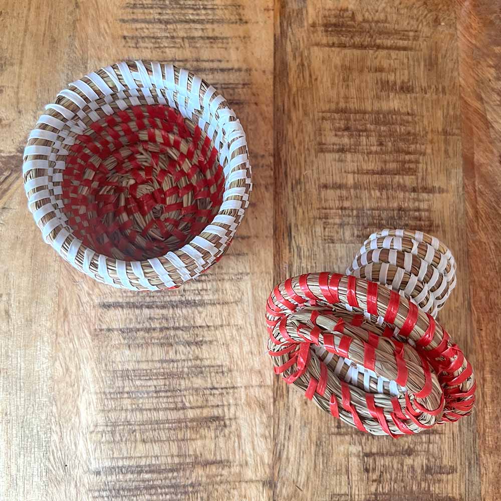 Small African Basket - Red & White