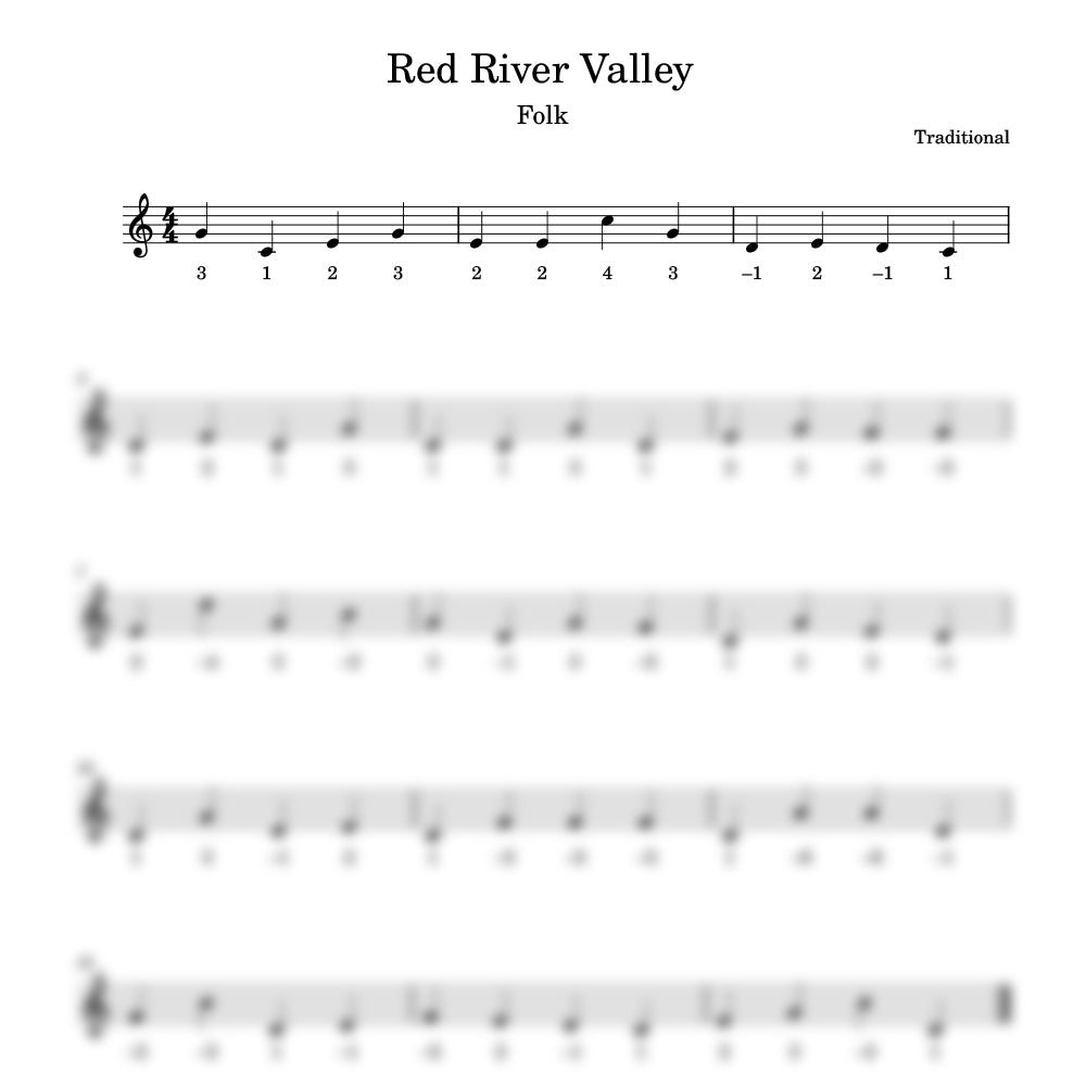 Sheet music for 'Red River Valley' with staff notation and chord diagrams.