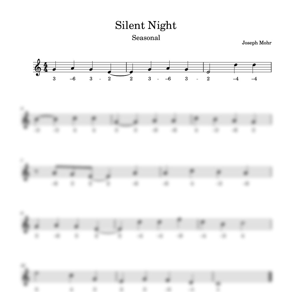 Sheet music for 'Silent Night' by Joseph Mohr on a white background