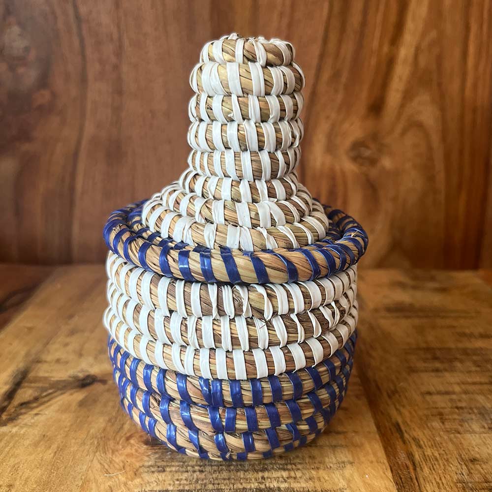 Small African Basket - Blue & White