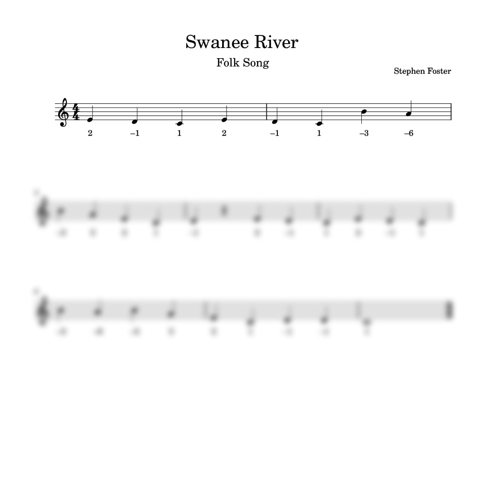 Sheet music for 'Swanee River' by Stephen Foster with musical notation.