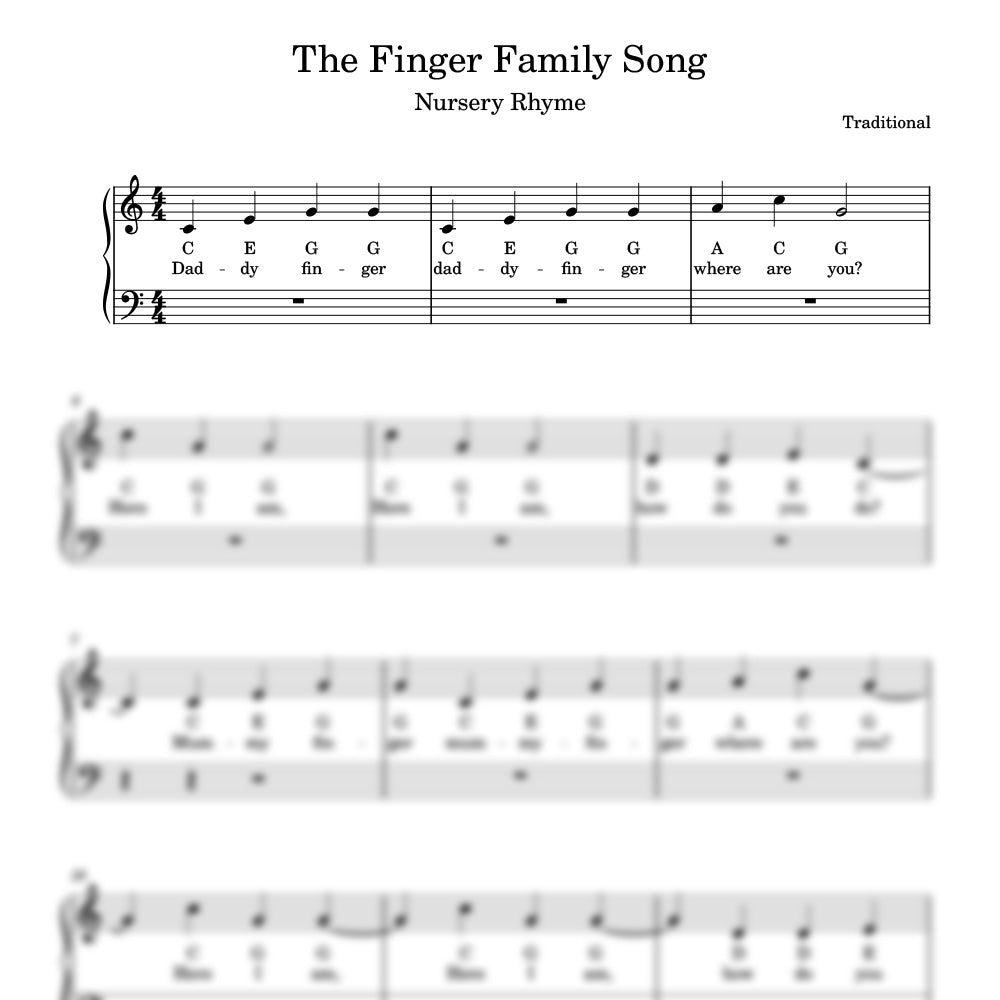 the finger family song sheet music