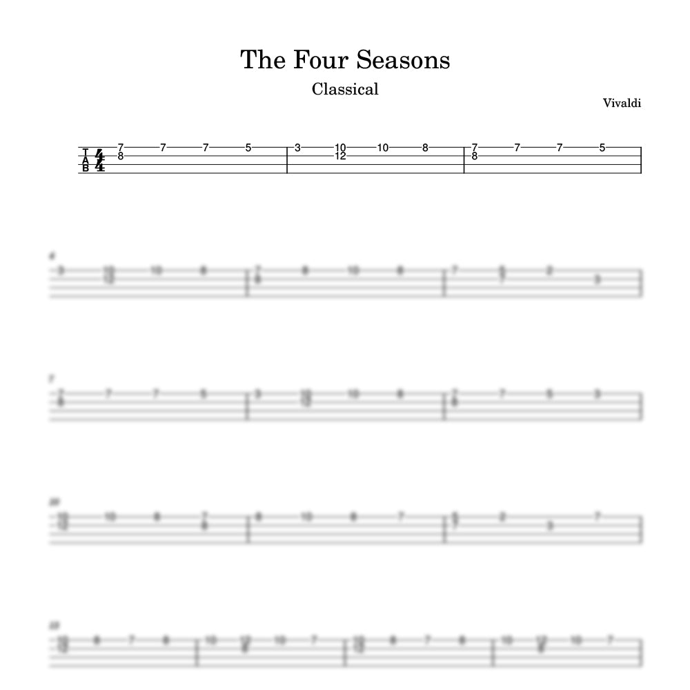 Sheet music for 'The Four Seasons' by Vivaldi with musical notation.