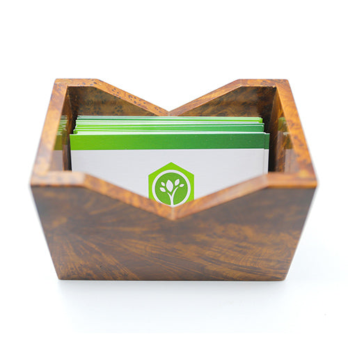 Thuya wood business card holder with business cards