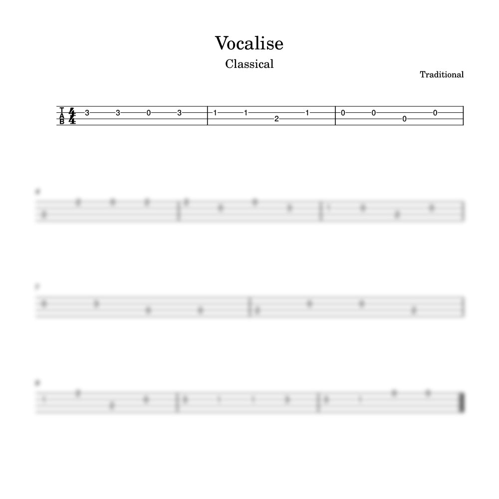 Music sheet for 'Vocalise' by Classical with tablature and staff notation.