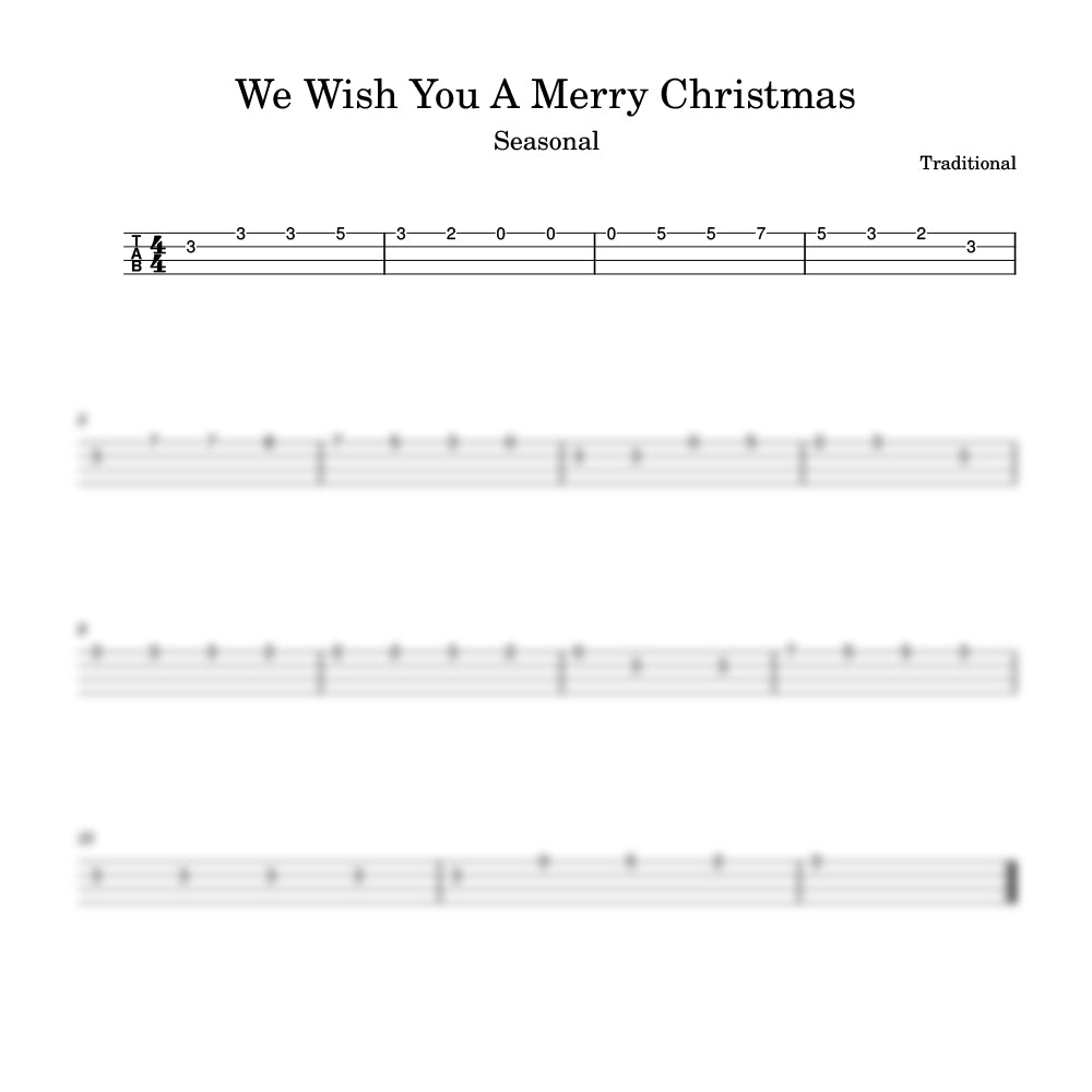 Sheet music for 'We Wish You A Merry Christmas' with staff notation on a white background