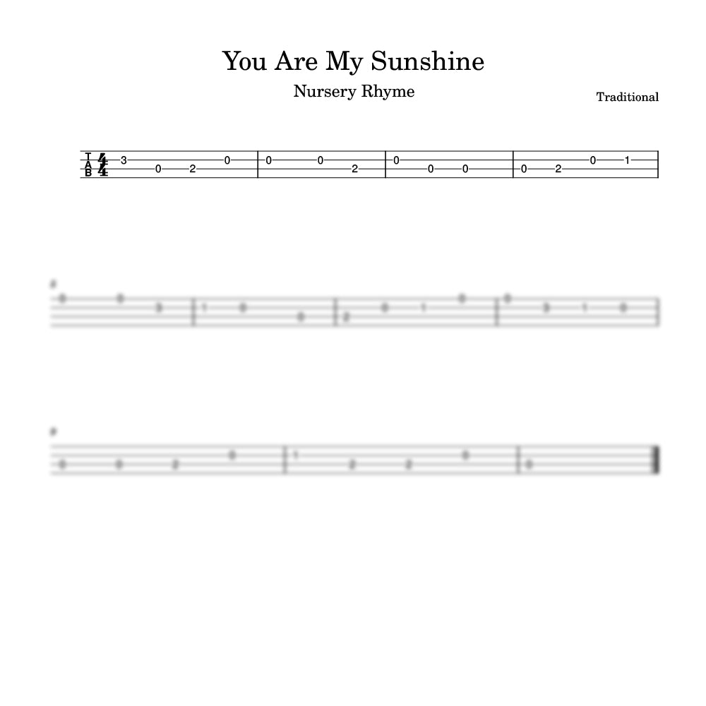 Sheet music for 'You Are My Sunshine' with guitar tablature on a white background