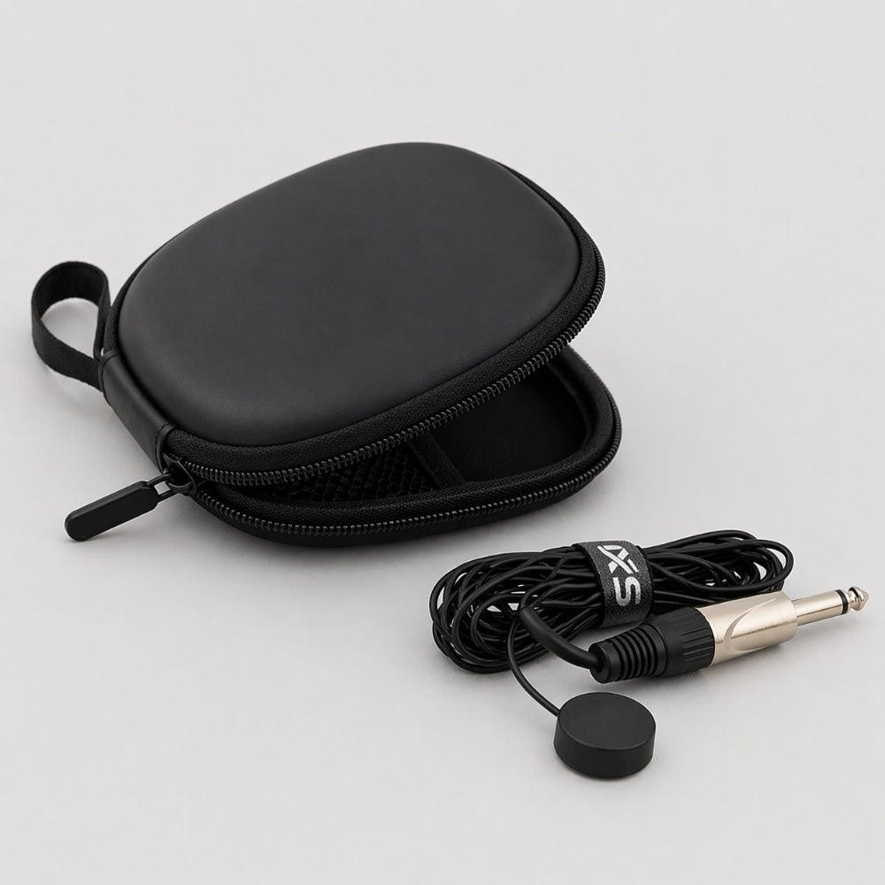 Black carrying case with a gecko cable and plug on a light gray background