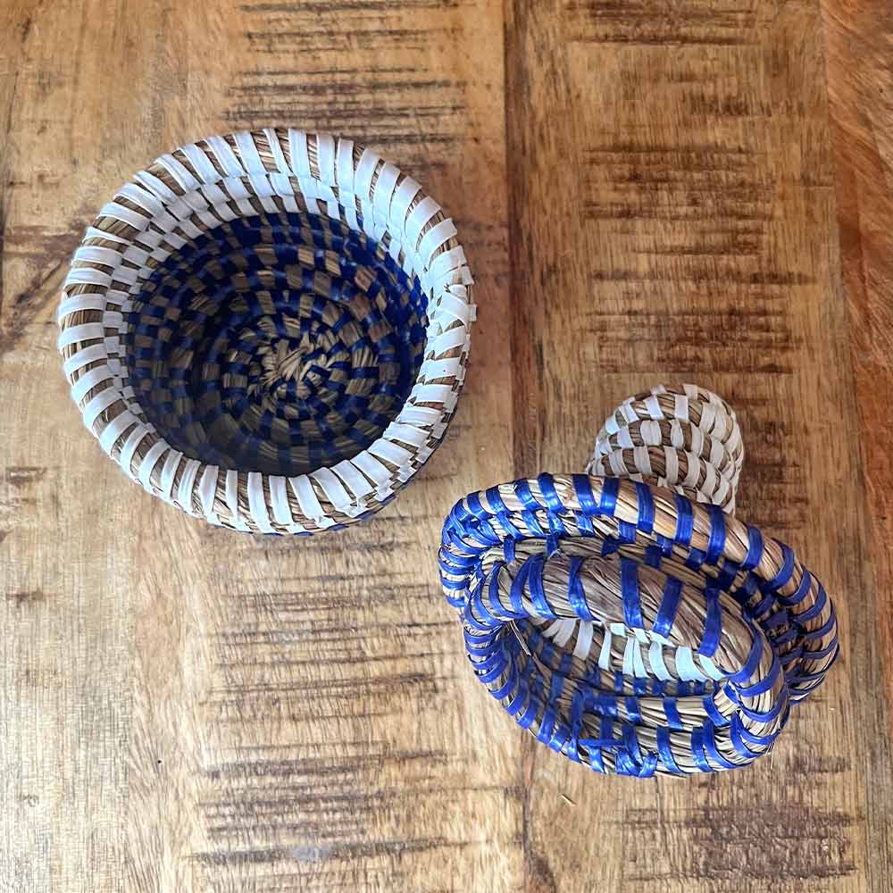 Small African Basket - Blue & White