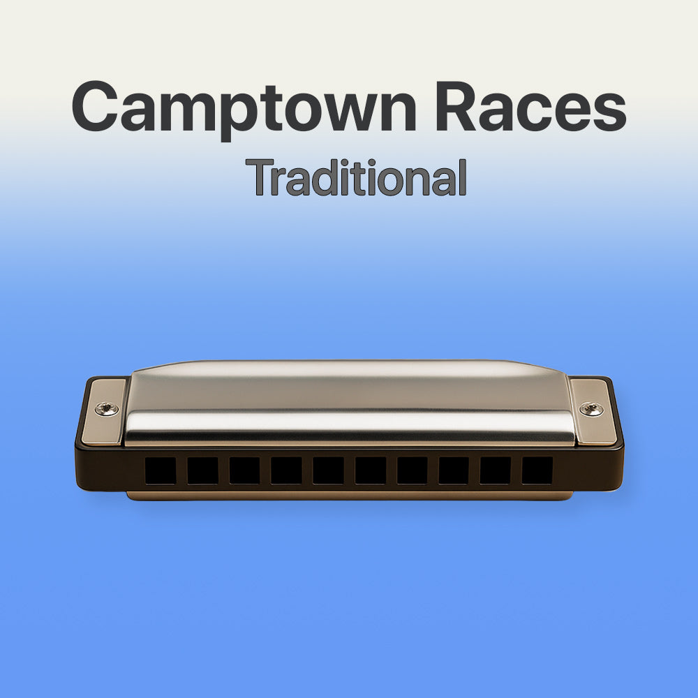 Camptown Races traditional harmonica on a blue background