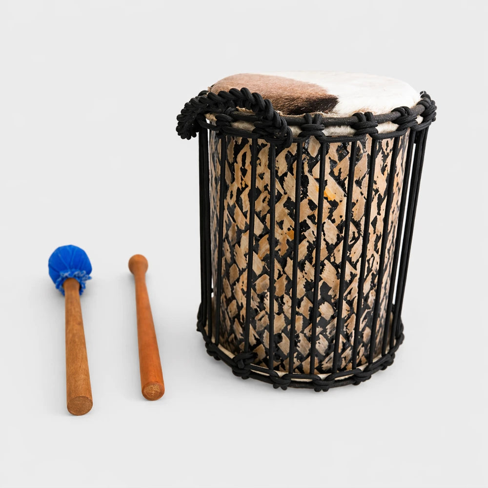 Traditional Kenkeni drum with solid wood beaters
