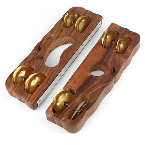 Two khartal shakers made from solid sheesham rosewood and brass