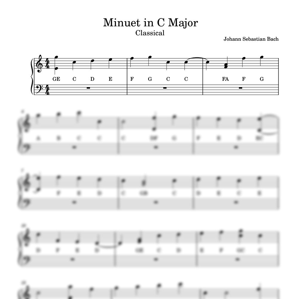 bach minuet in C major sheet music preview