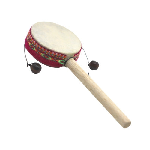 Peruvian monkey twist drum with red ribbon