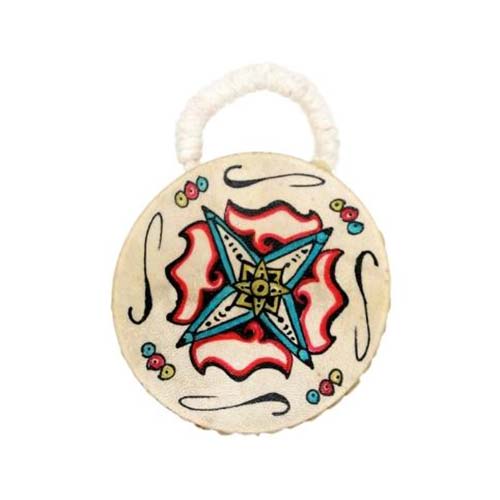 Small animal hide ocean wave drum with rope hanging loop