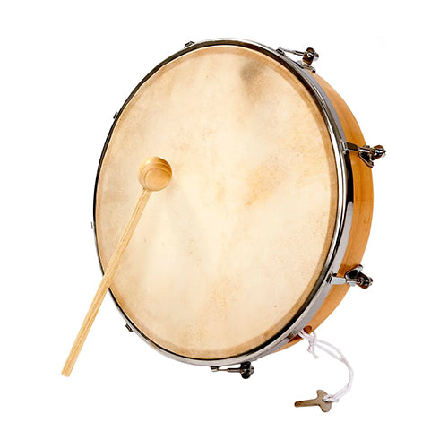 Tuneable animal hide drum with beater