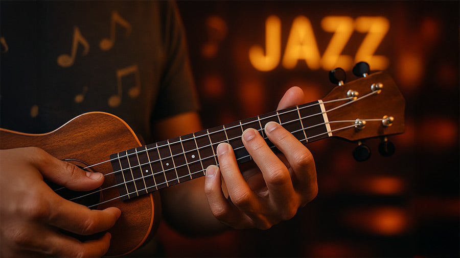 Man Playing Jazz music on the Ukulele