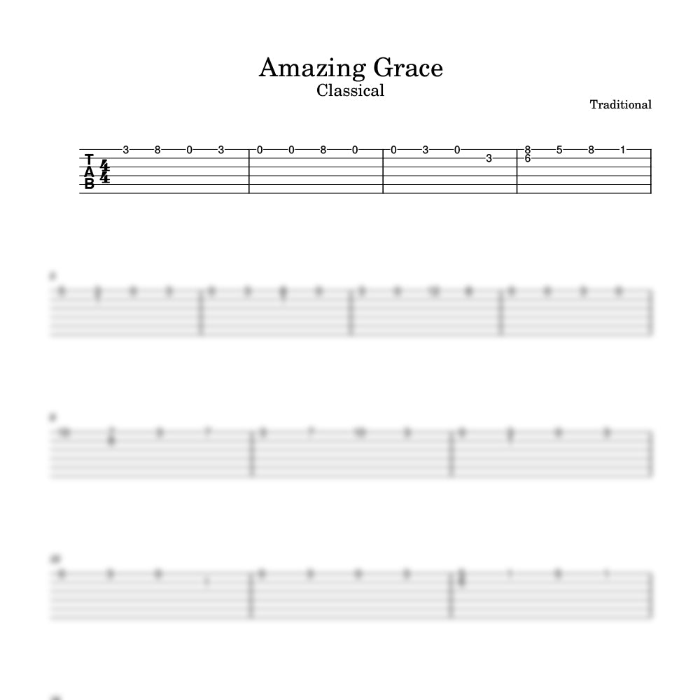 Amazing Grace Guitar tablature preview image