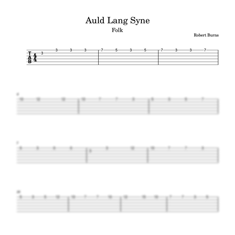 Auld Lang Syne guitar tablature preview 