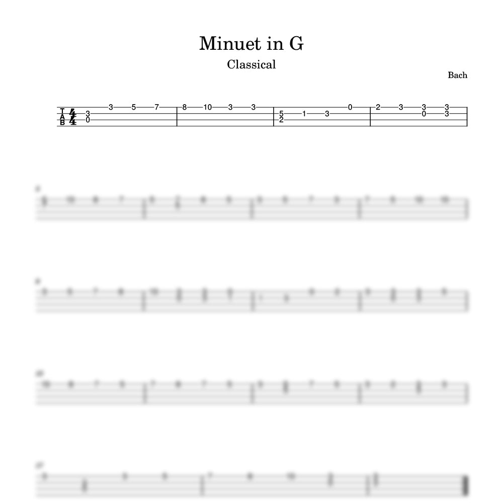 Sheet music for 'Minuet in G' by Bach with musical notation preview 