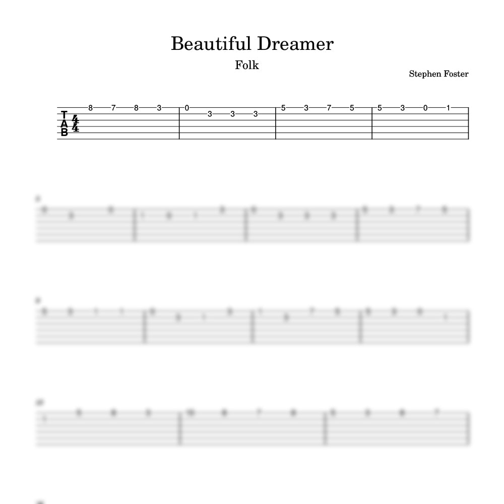 Beautiful Dreamer tab preview