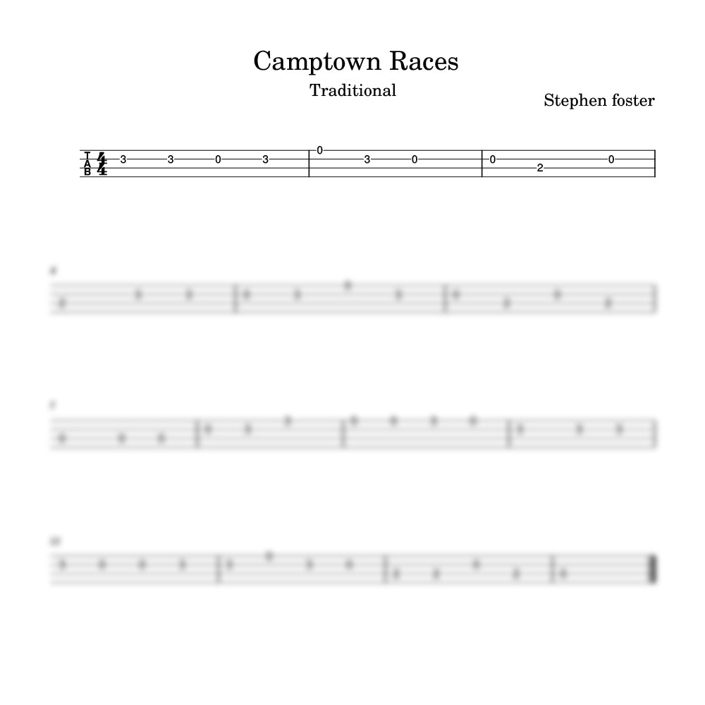 Sheet music for 'Camptown Races' by Stephen Foster with musical notation.