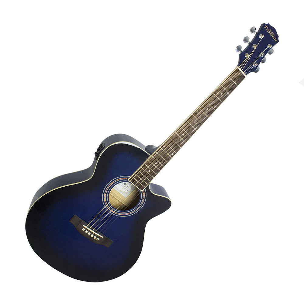 Full view of the Freshman acoustic electro folk guitar on a white background.