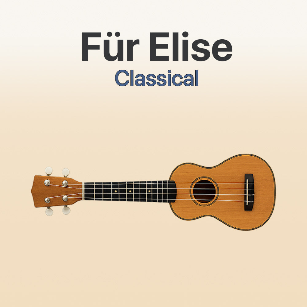 Ukulele with 'Für Elise Classical' text on a beige background