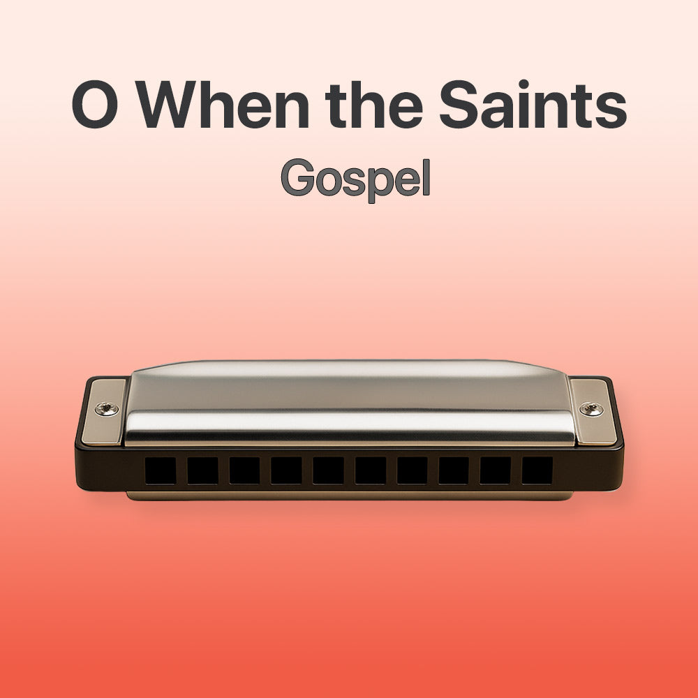 Harmonica on a gradient background with text 'O When the Saints Gospel'
