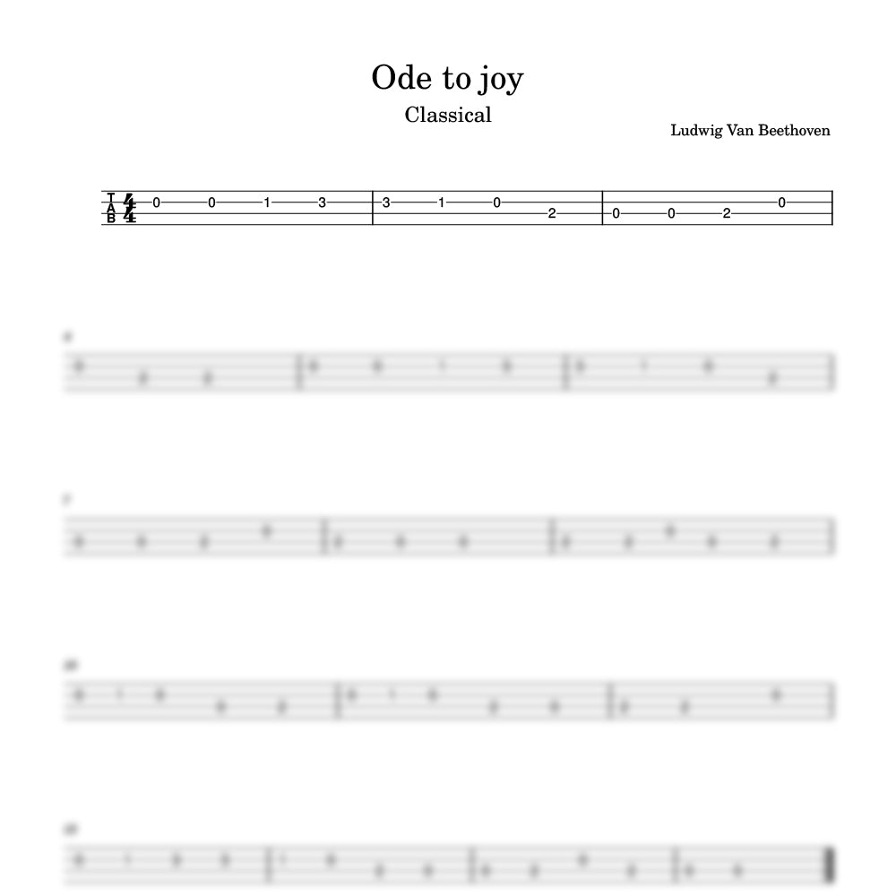 Ode to Joy ukulele notation tab preview 