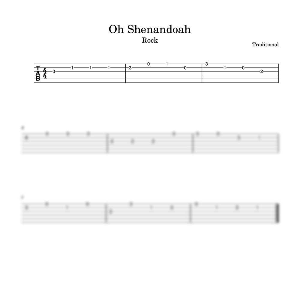 Sheet music for 'Oh Shenandoah' with guitar tablature on a white background