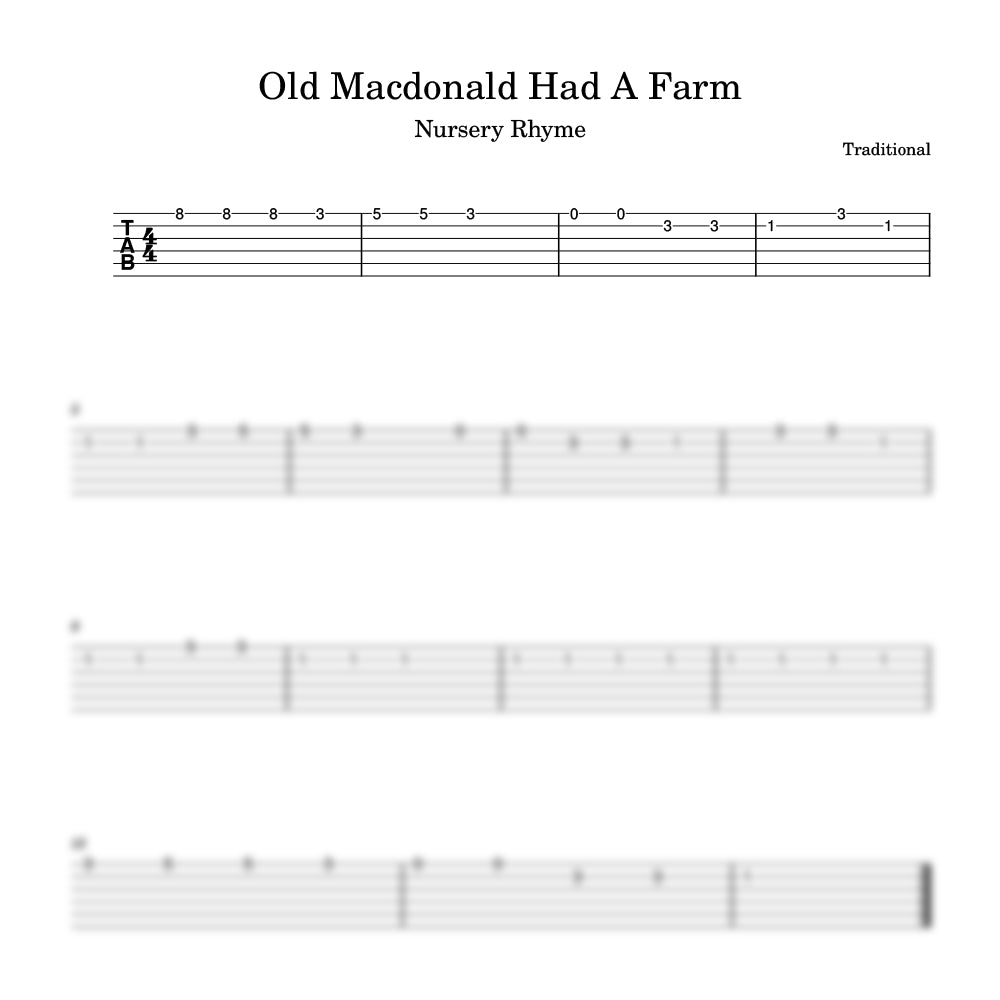 Old Macdonald had a farm guitar tab preview 