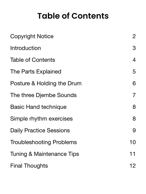 quick guide to the djembe drum table of contents