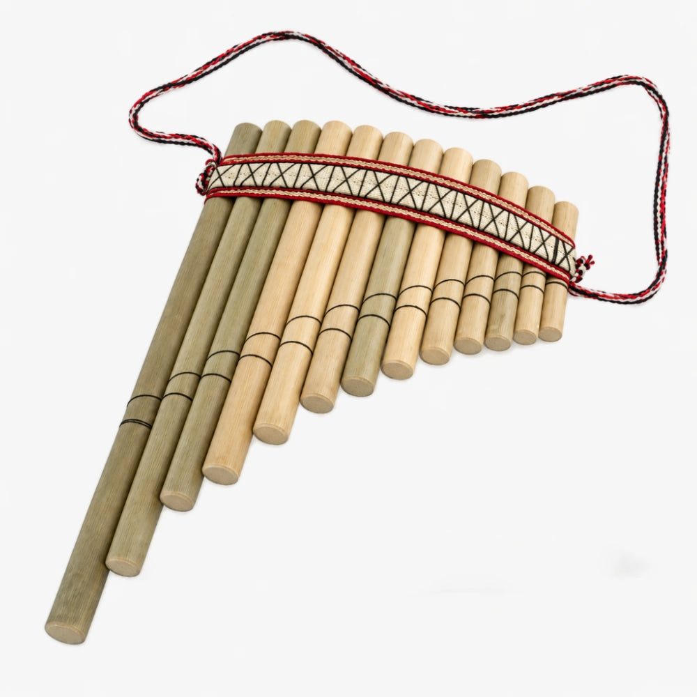 Siku panpipes with netural red woven band