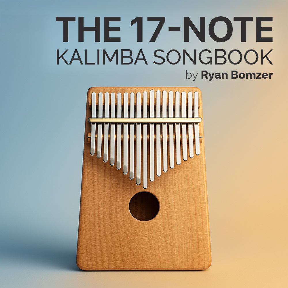 17-note kalimba on a gradient background with text 'The 17-Note Kalimba Songbook by Ryan Bomzer'.
