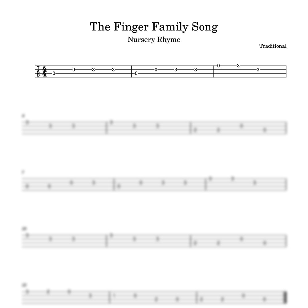 Sheet music for 'The Finger Family Song' with musical notation on a white background