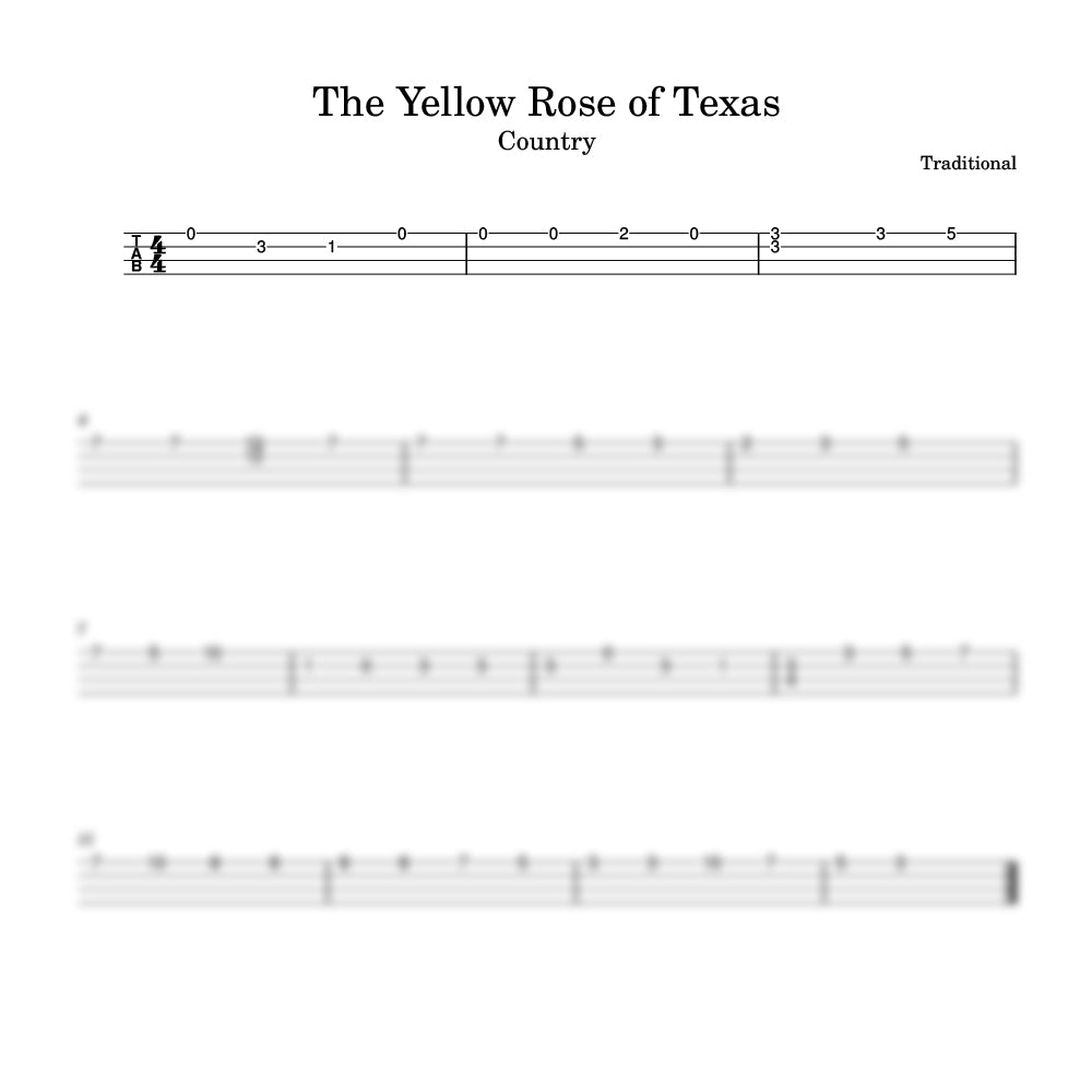 The Yellow Rose of Texas ukulele tablature preview 