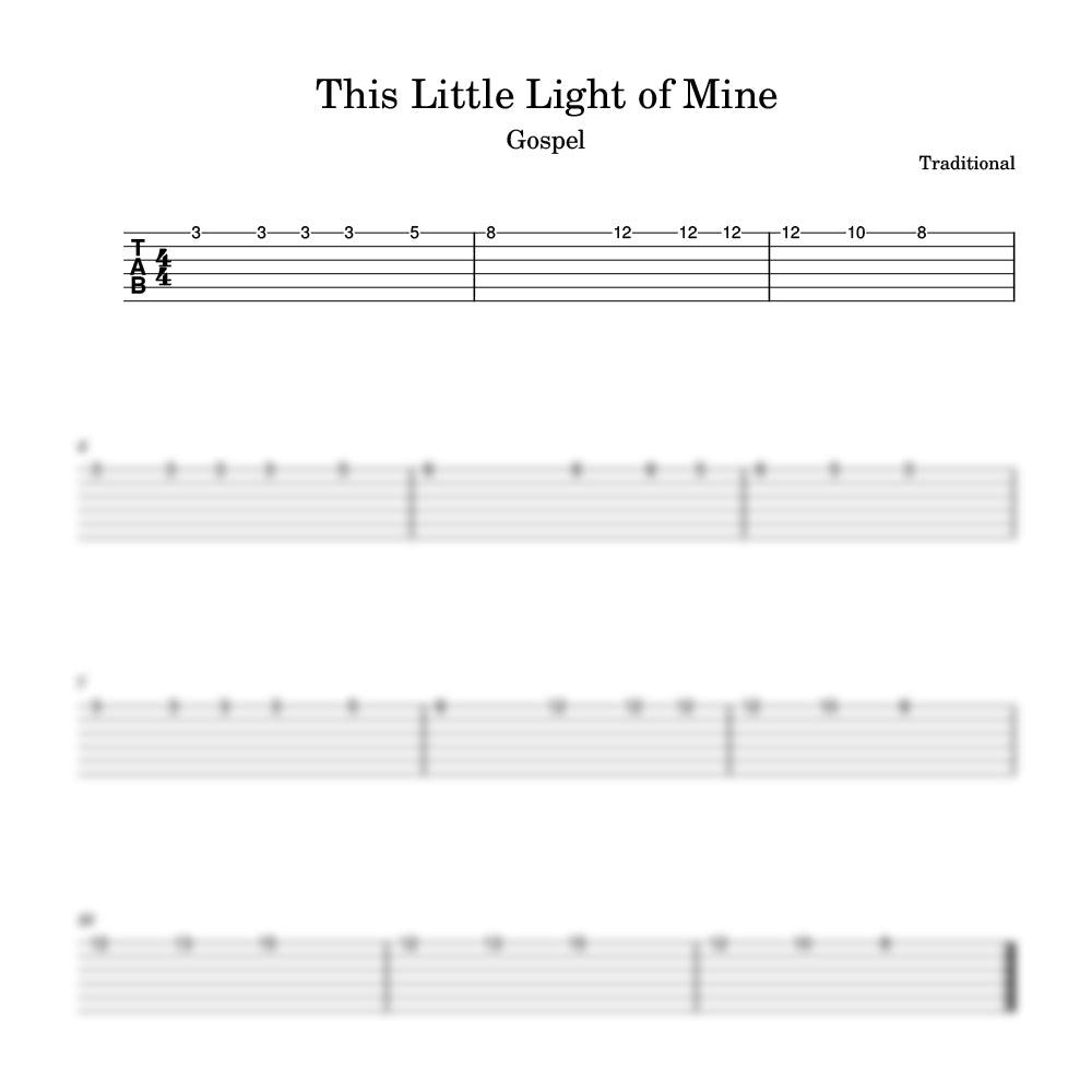 This little light of mine gospel song guitar tab preview 