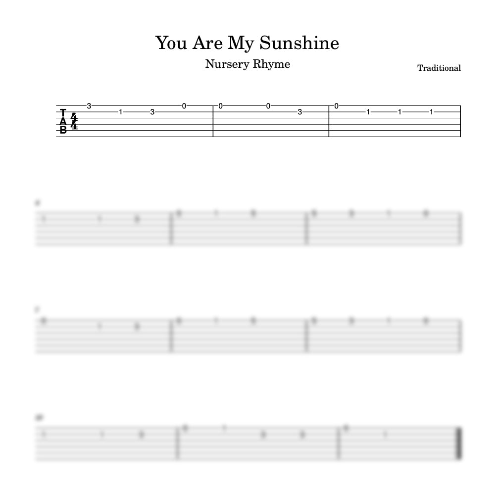 Sheet music for 'You Are My Sunshine' with guitar tablature