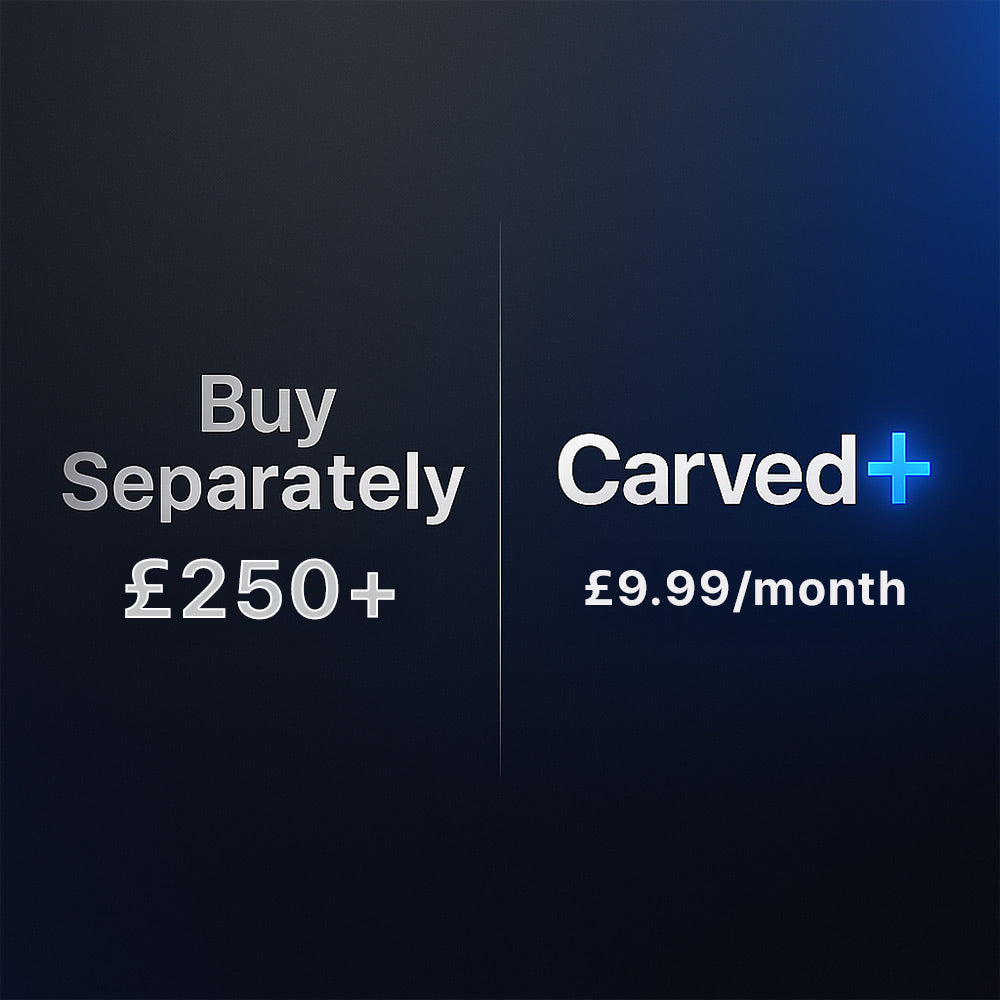 Comparison of 'Buy Separately' option and 'Carved+' subscription plan on a dark background