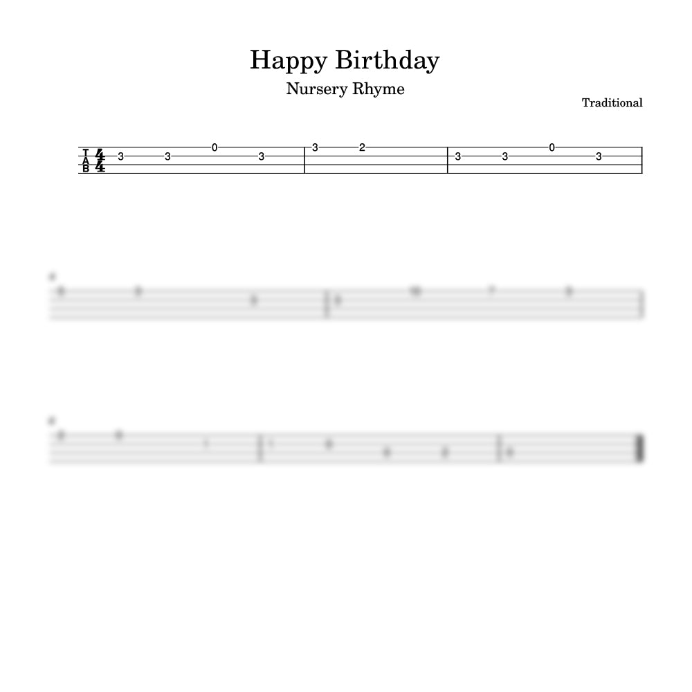 Sheet music for 'Happy Birthday' with a traditional notation style on a white background.