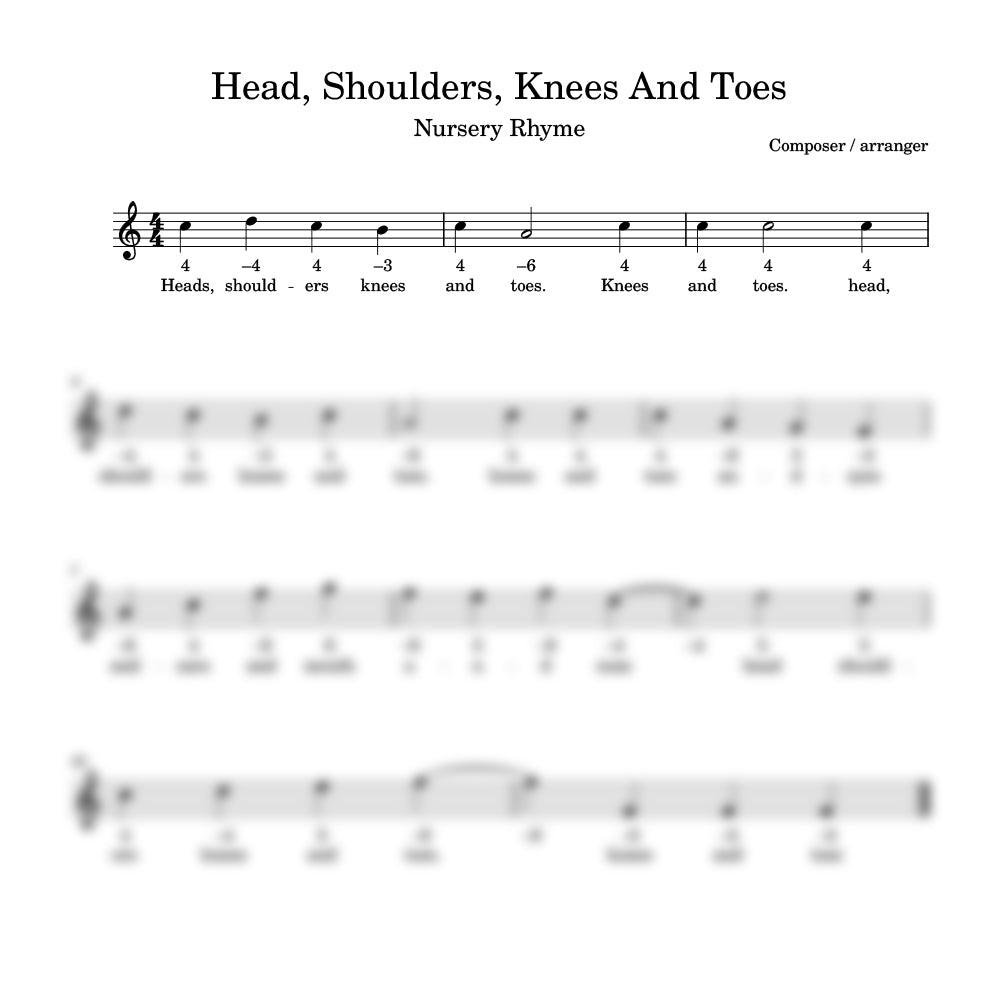 Head shoulders knees and toes harmonica tab preview 