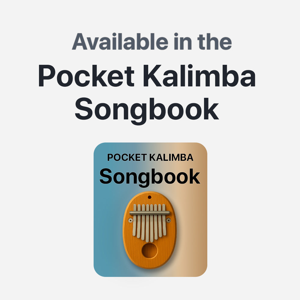 Promotional graphic for Pocket Kalimba Songbook with a kalimba illustration on a white background.